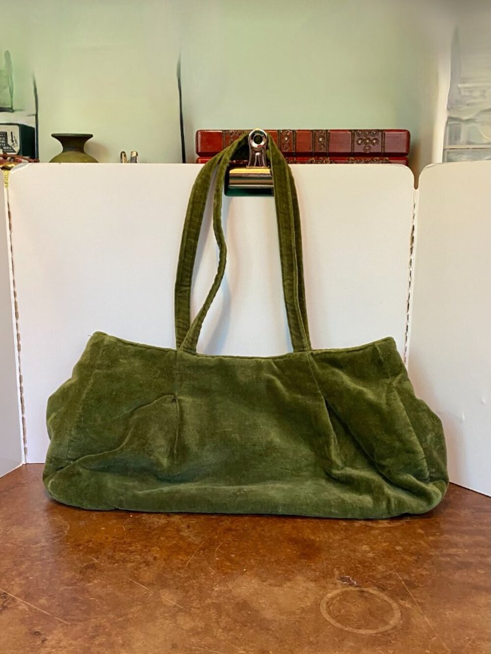 Alexia Crawford New York Green Velvet Burnt Out Shoulder Bag Purse Flowers Boho - Picture 3 of 10
